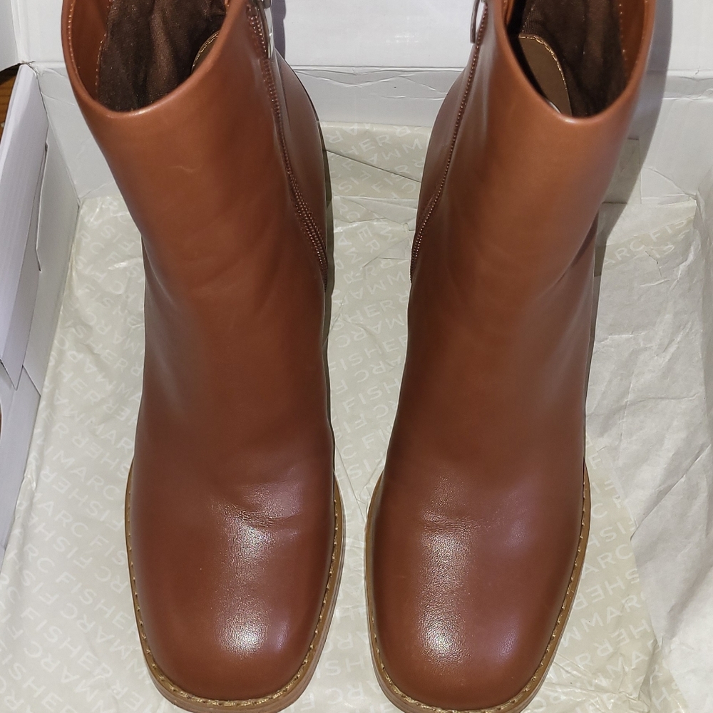 Brown, block heel booties